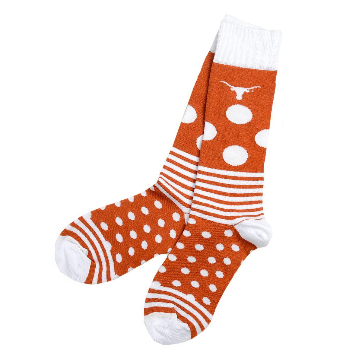 White and Orange Dots Logo - Texas Longhorn Ladies' Rugby Style Dots & Stripes Socks