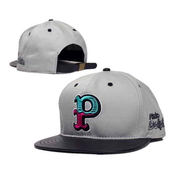 Pink Dolphin P Logo - Pink Dolphin P Logo Custom Leather Brim Grey Strapback Hat