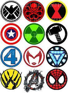 Marvel Character Logo - SUPER HEROES LOGO MARVEL AVENGERS IRON ON TSHIRT TRANSFER LOT SHL