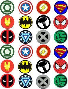 Marvel Character Logo - Super Hero Marvel Logos Logo Edible Cupcake Cake Wafer Toppers x 24