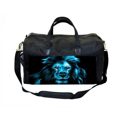 Blue Lion Sports Logo - Cool Blue Lion with Red Eyes Black Duffel Style Sports Bag