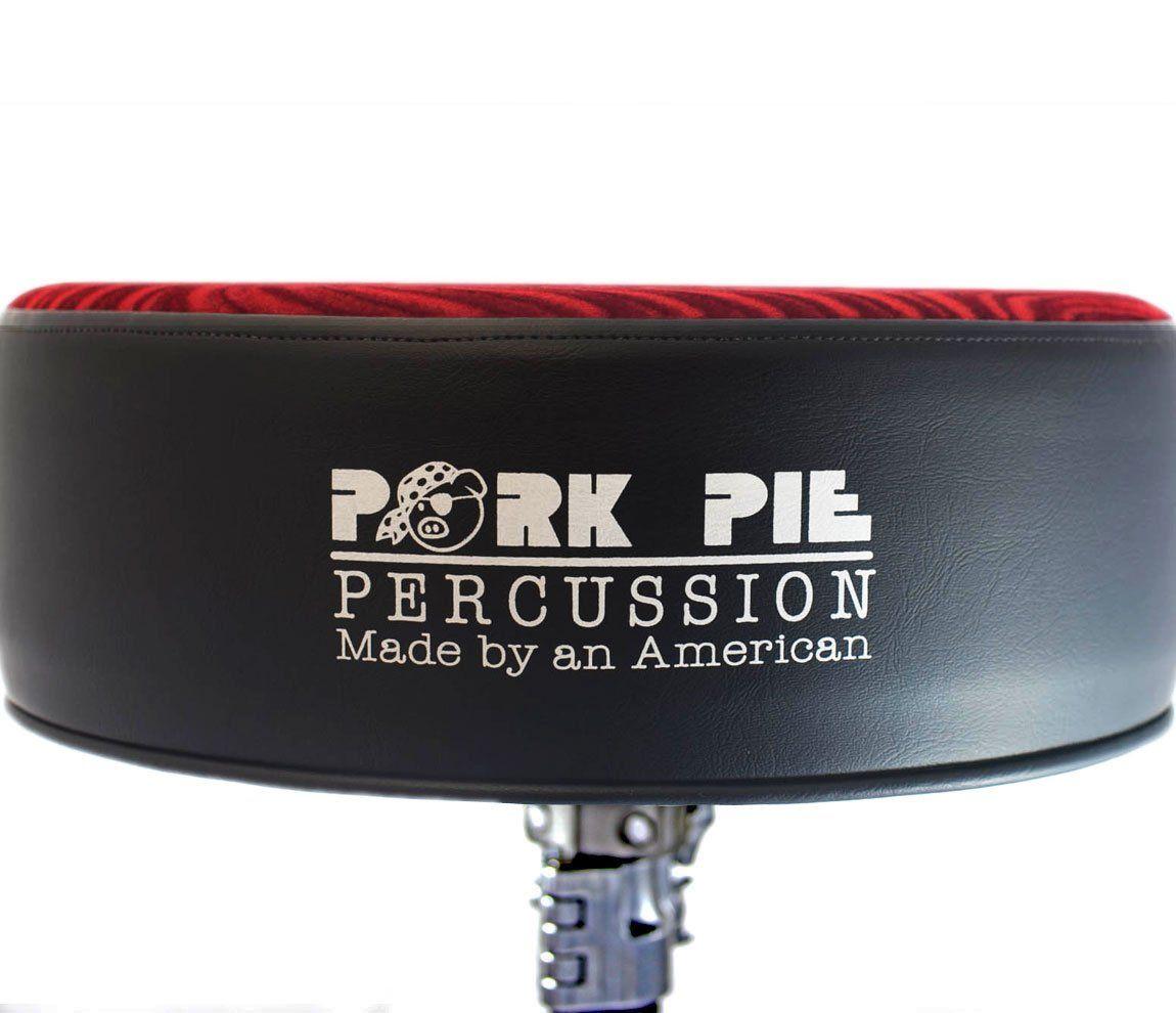 Gray and Red Swirl Logo - Pork Pie Black and Red Swirl Crush Round Drum Throne