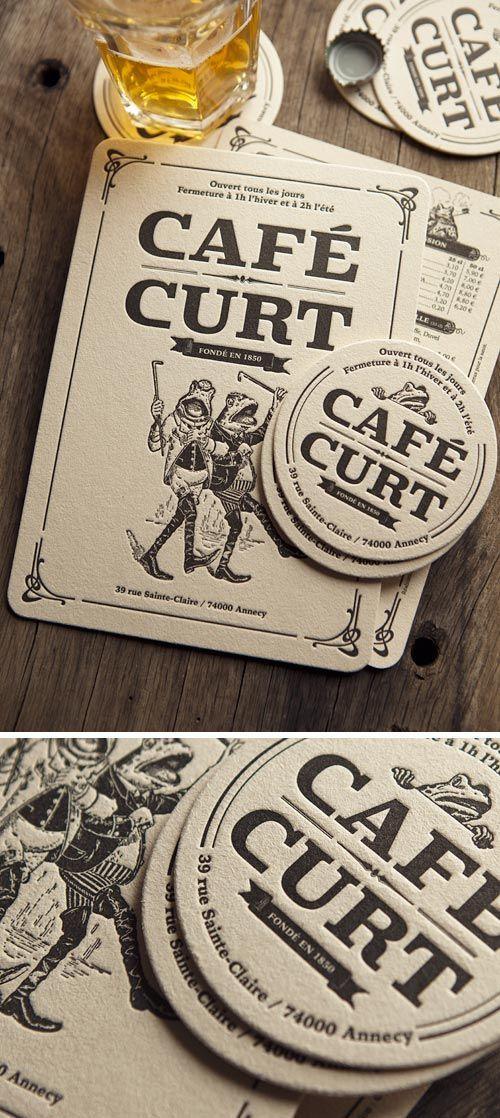 French Restaurants Le Cafee Logo - Carte des boissons et sous-bocks imprimés pour le Café Curt à Annecy ...