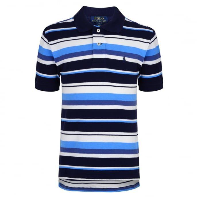 Blue and White Stripe Brand Logo - Ralph Lauren Boys Navy Polo Shirt with Blue and White Stripe Print ...