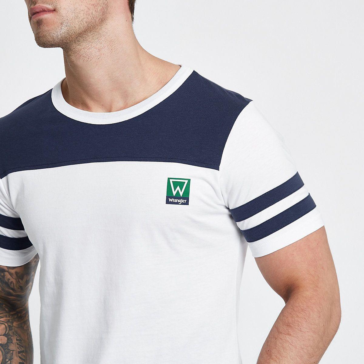 Blue and White Stripe Brand Logo - Wrangler blue stripe sleeve T-shirt - T-shirts - T-Shirts & Vests - men