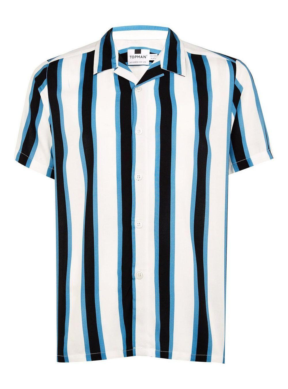 Blue and White Stripe Brand Logo - Blue and White Stripe Revere Shirt - TOPMAN USA