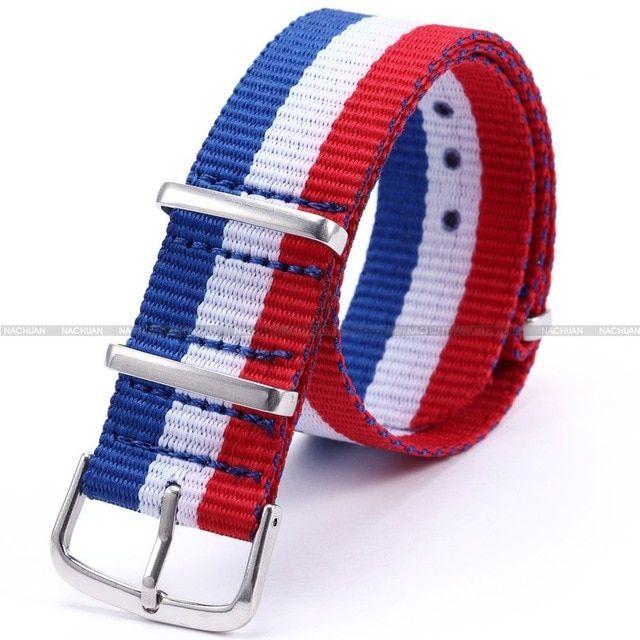 Blue and White Stripe Brand Logo - Brand New 20mm Blue White Red Stripe Nylon Canvas Fabric Stainless