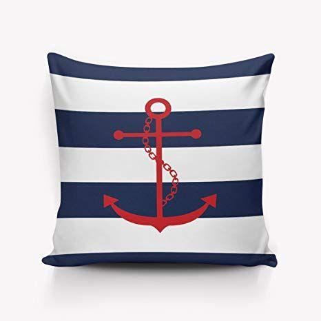 Blue and White Stripe Brand Logo - Amazon.com: Nautical Red Anchor Navy Blue and White Stripe Throw ...