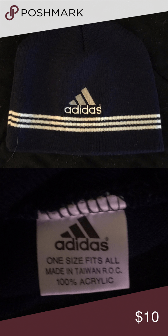 Blue and White Stripe Brand Logo - ADIDAS STRIPED BEANIE NEW Details: Brand new never worn! Navy blue ...