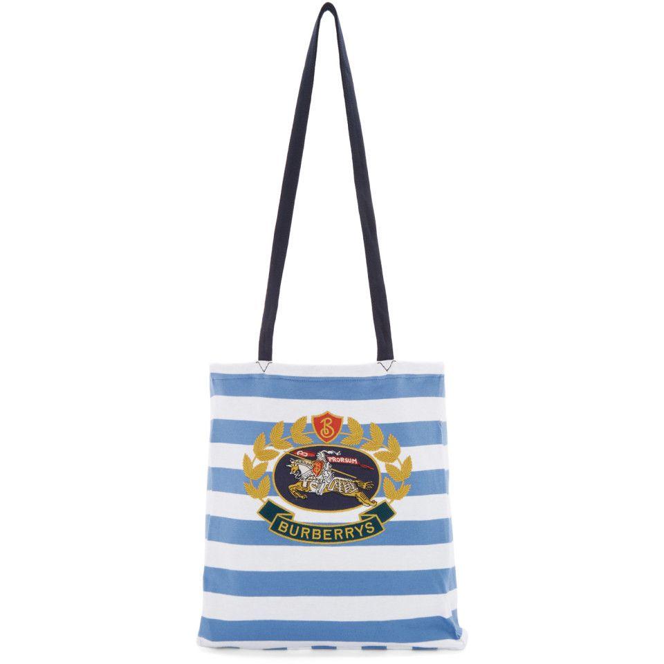 Blue and White Stripe Brand Logo - Burberry Blue & White Stripe Logo Tote UK KFPJDH