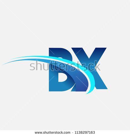 BX Company Logo - initial letter BX logotype company name colored blue and swoosh ...