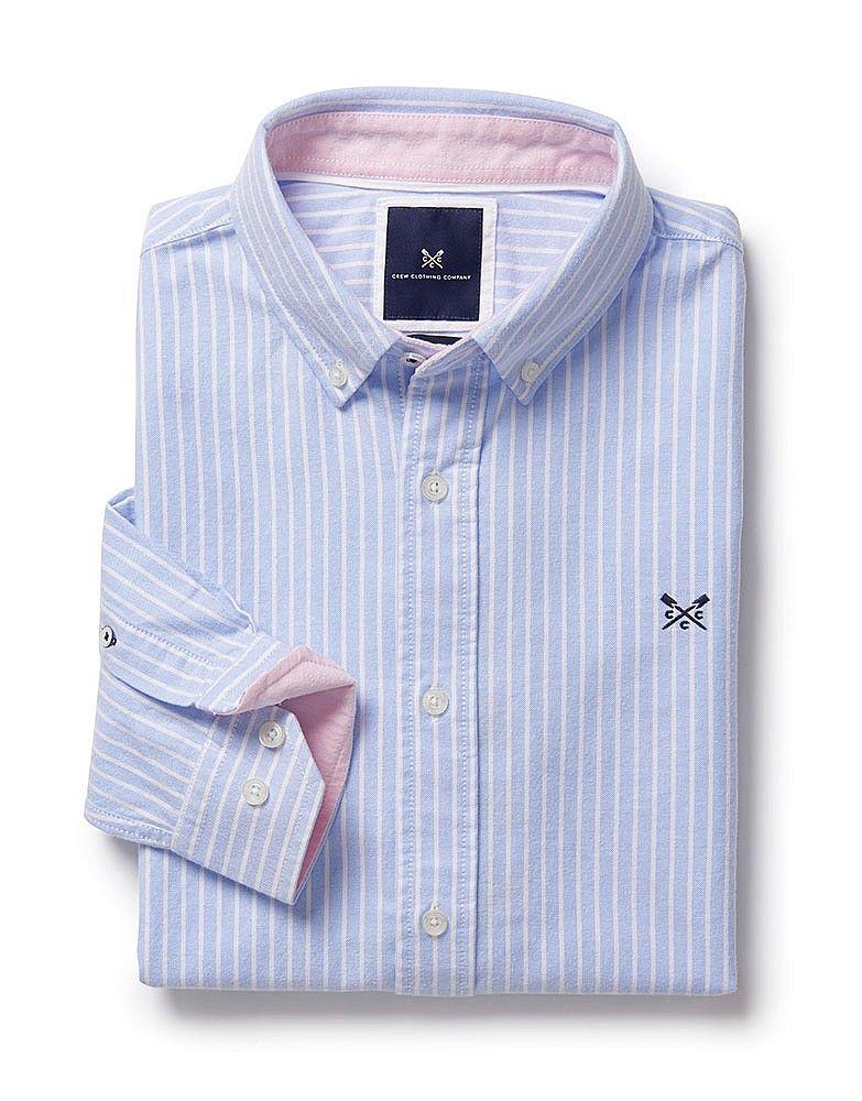 Blue and White Stripe Brand Logo - Men's Oxford Slim Fit Shirt in Blue/White Stripe from Crew Clothing ...