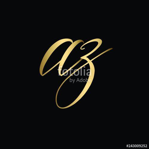 Gold Cursive Letter Logo - Minimal Luxury Cursive Letter AZ Initial Based Golden and Black