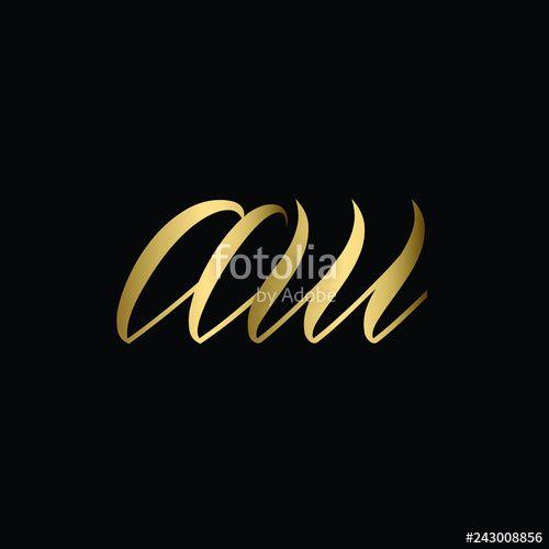 Gold Cursive Letter Logo - Minimal Luxury Cursive Letter AW Initial Based Golden and Black ...
