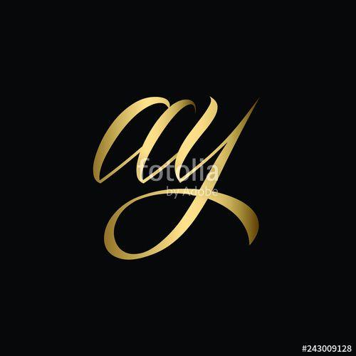 Gold Cursive Letter Logo - Minimal Luxury Cursive Letter AY Initial Based Golden and Black ...