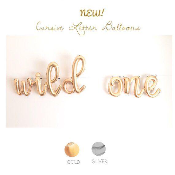 Gold Cursive Letter Logo - Gold WILD ONE Cursive Letter Balloons Silver Gold Foil | Etsy