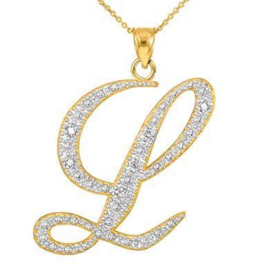 Gold Cursive Letter Logo - Amazon.com: 14k Yellow Gold Diamond Script Initial Letter L Pendant ...