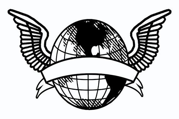 Globe with Wings Logo - Globe with wings and stripe on white Stock Images