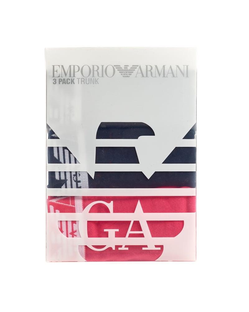 Pink Black Logo - Emporio Armani Mens Underwear 3 Pack Trunk Pink Black Grey Logo Waist