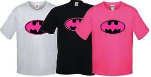 Pink Black Logo - BATGIRL Pink / Black Logo, Super Hero Bat girl T Shirt Childrens Kids
