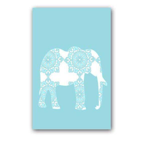 Asian Print Blue Paw Logo - Blue damask Elephant Art Kids Art Prints nursery print