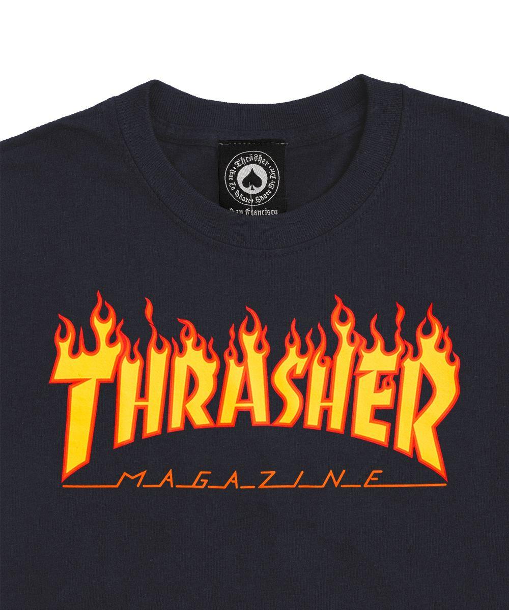 Thrasher Magazine Flames Skateboard Logo - Navy Thrasher Flame Tee - WASTED PARIS