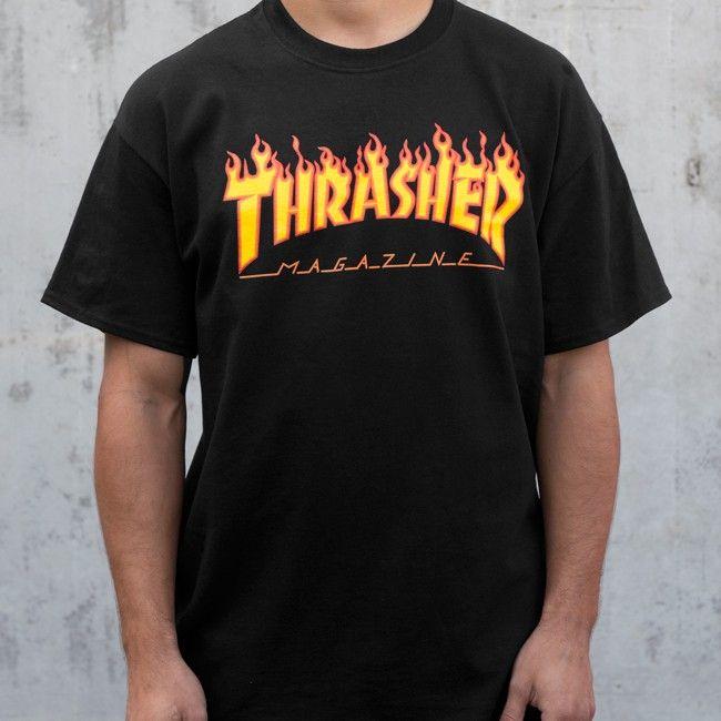 Thrasher Magazine Flames Skateboard Logo - Thrasher Magazine Flame Logo T-Shirt Black | Black Jack Shop