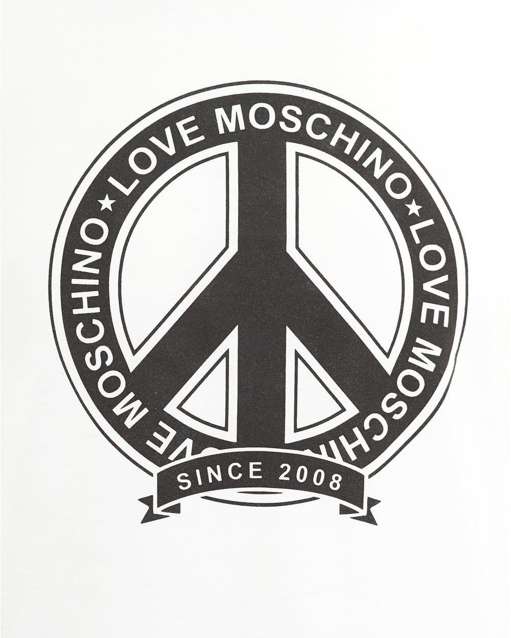 Peace Logo - Love Moschino Mens T-Shirt, White Peace Logo