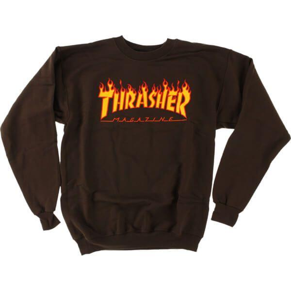 Thrasher Magazine Flames Skateboard Logo - Thrasher Magazine Flame Logo Brown Crew Neck Sweatshirt Large