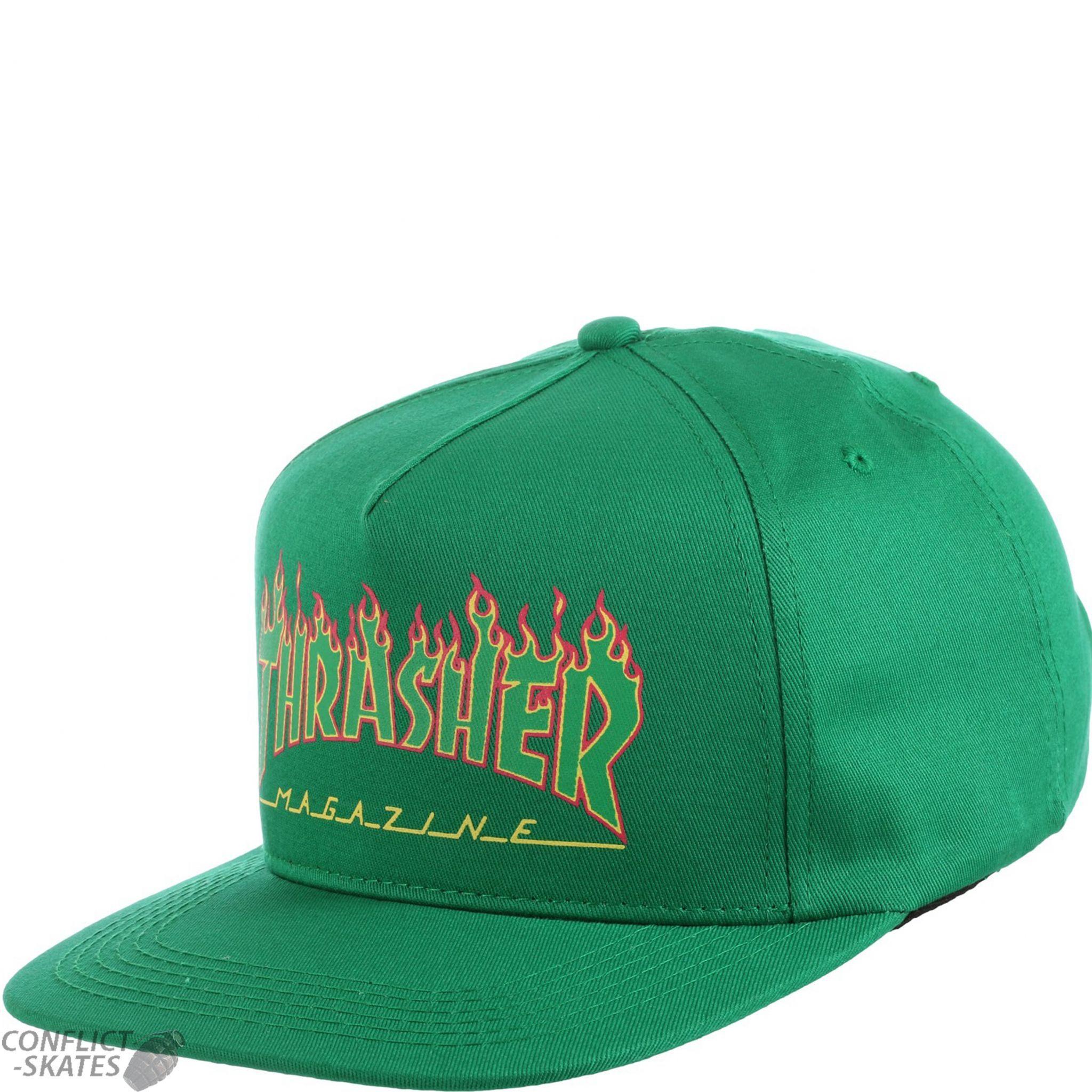 Green Flame Logo - THRASHER MAGAZINE Flame Logo Structured Snapback Cap Skateboard ...