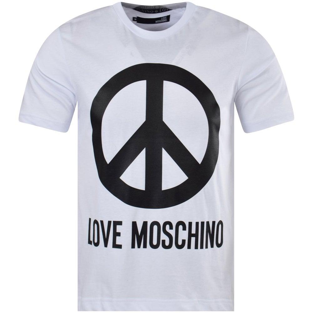 White Cross Clothing Logo - LOVE MOSCHINO White/Black Peace Logo T-Shirt - Men from ...