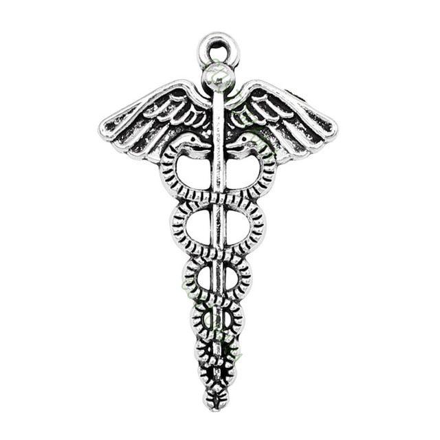Medical Cross Snake Logo - 30pcs Antique Tibetan Silver Caduceus Medical Symbol with Wings