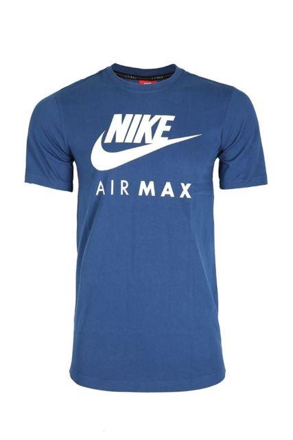 Blue and Black Nike Logo - Mens Nike Air Max T Shirt Tee Swoosh Printed Sports Gym Fitness