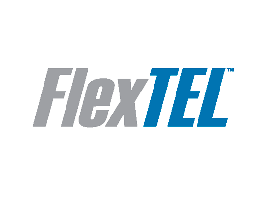 Grey and Blue Logo - Flextel Phone Systems