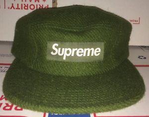 Green Box Logo - Supreme Featherweight WOOL Harris Tweed Camp Cap Hat GREEN box logo