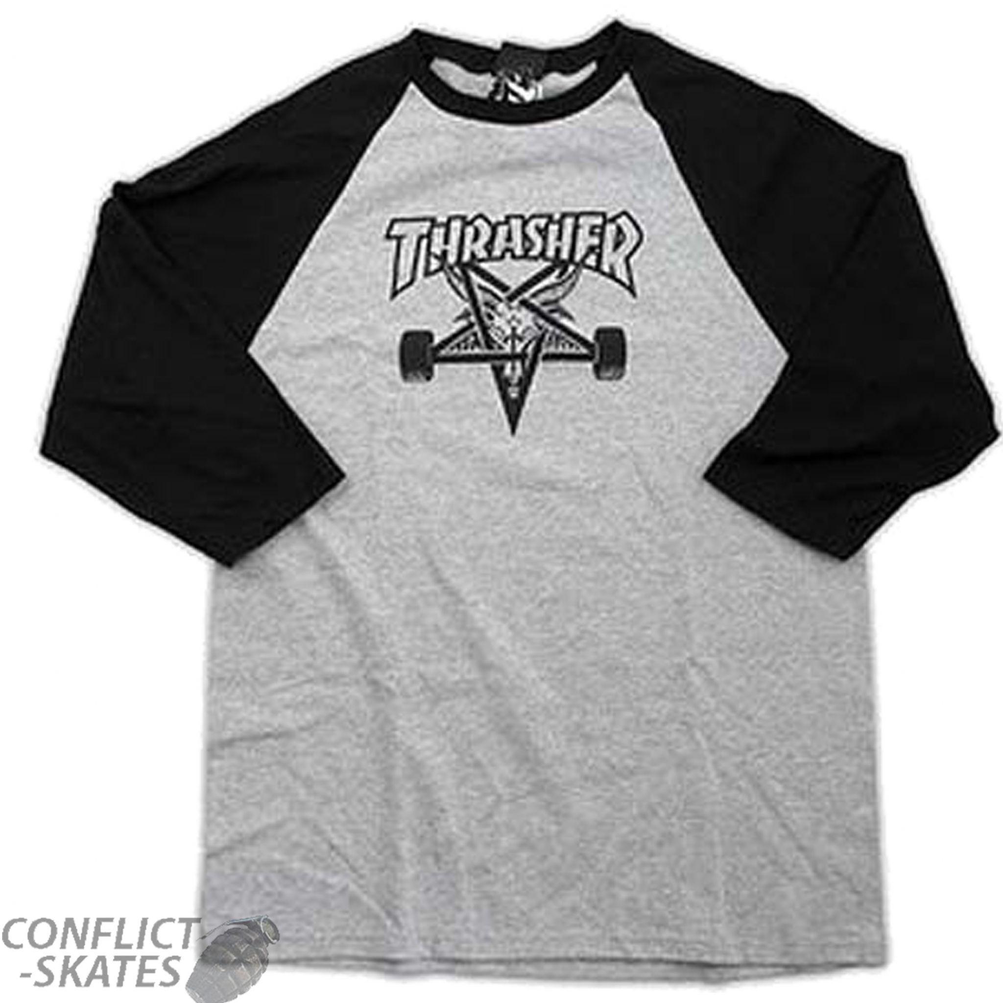 Small Thrasher Goat Logo - THRASHER MAGAZINE Skate Goat Raglan T Shirt 3 4 Sleeve Black Grey