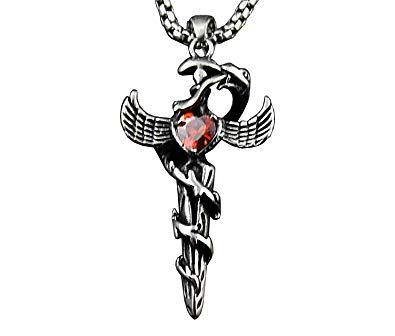 Medical Cross Snake Logo - Medical Symbol Caduceus Pendant Necklace Snakes Sword Doctor Mens