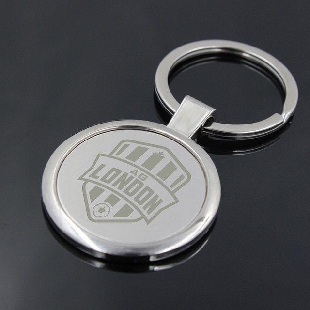White Key Company Logo - Customized Key Tag Keyring Personalized Keychain Metal Chrome Key ...