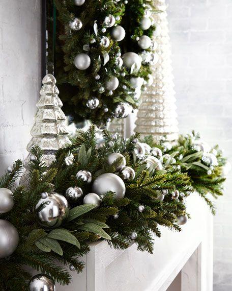 Green with Silver Ball Logo - Green Ivy Leaf & Silver Ball Christmas Garland, 6'