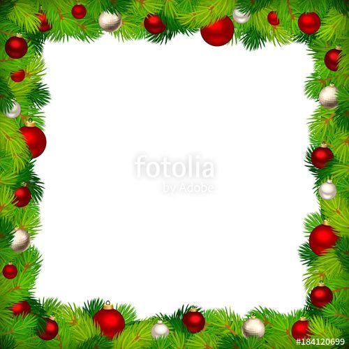 Green with Silver Ball Logo - Vector Christmas frame with red and silver balls and green fir ...