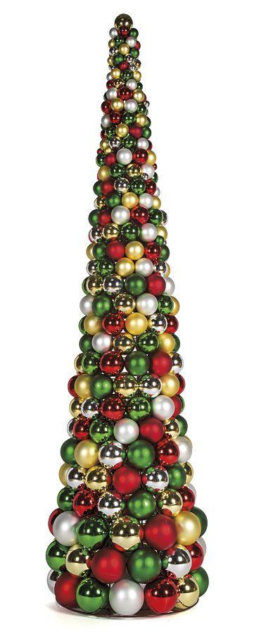 Green with Silver Ball Logo - Earthflora's 10 Foot Multi-ball Cone Tree - Red, Green, Silver, Gold ...