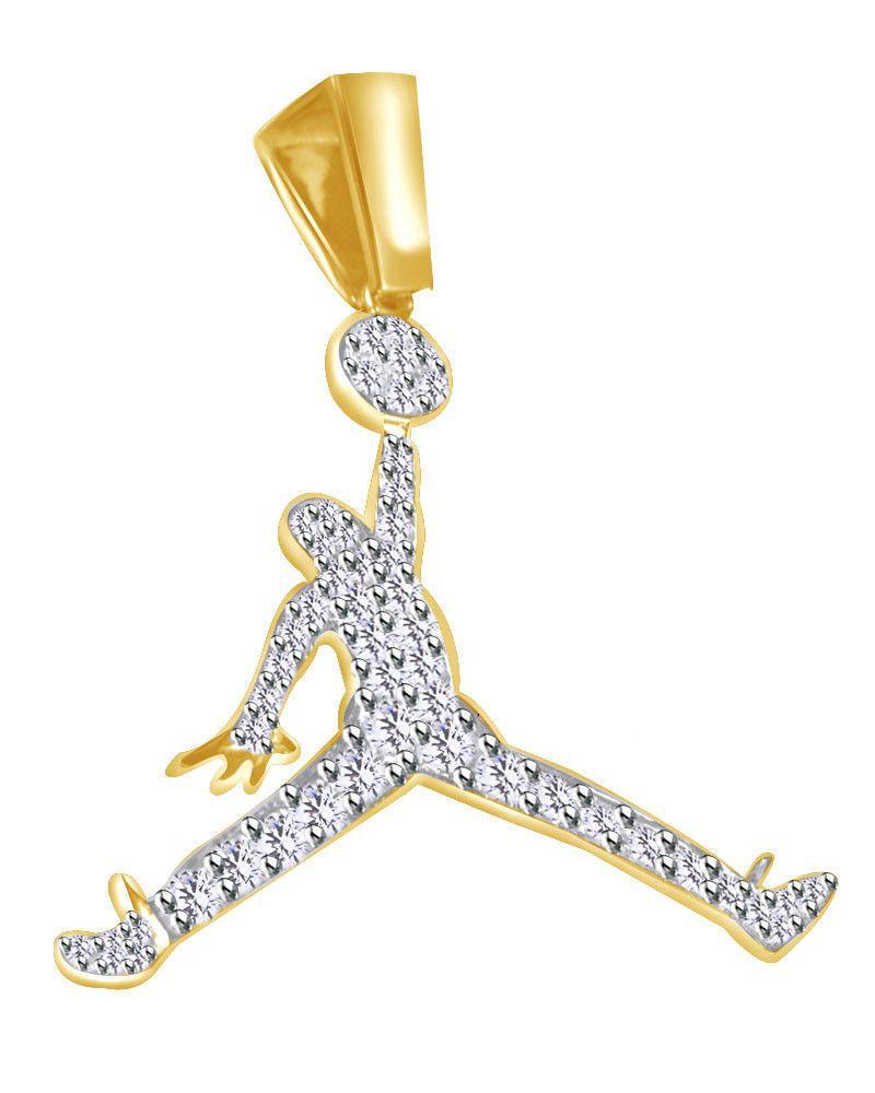 Diamond and Gold Jordan Logo - 10K Yellow Gold Finish Jumpman Jordan Logo Round Diamond Pendant ...