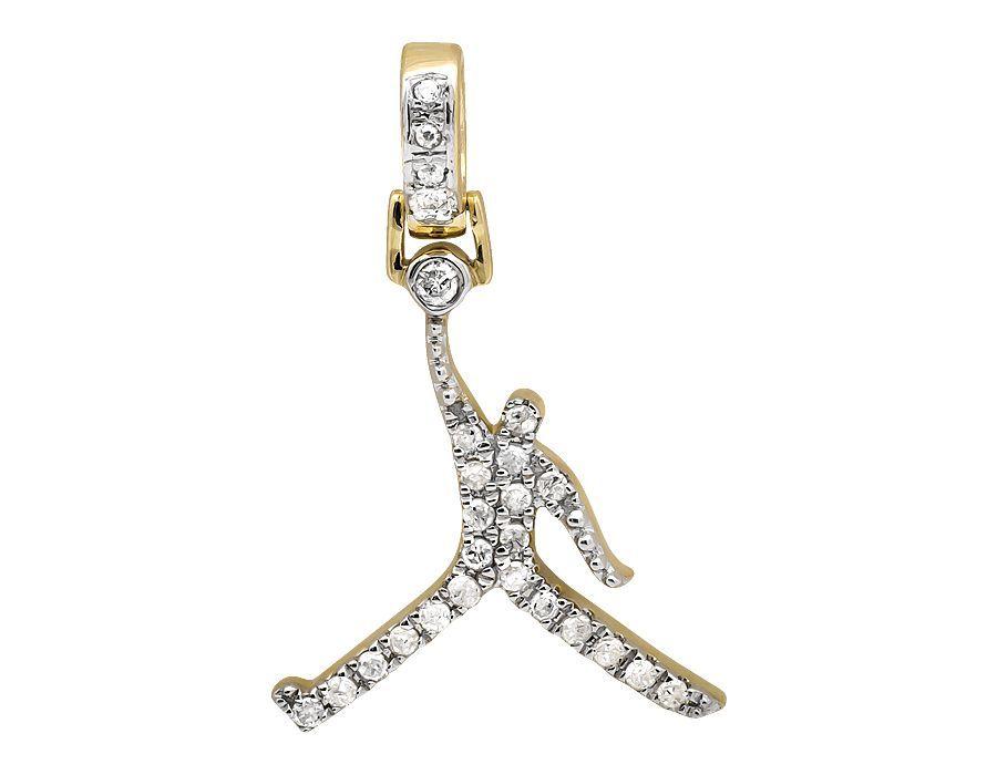 Diamond and Gold Jordan Logo - 10K Yellow Gold Jumpman Jordan Logo Genuine Diamond 1 Inch Pendant ...