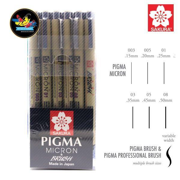 Micron Pen Logo - Sakura Pigma Micron Pens and Brush - Black (Set of 6) - XSDK6