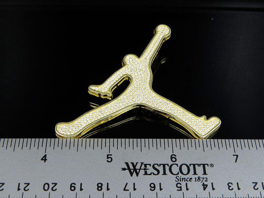 Diamond and Gold Jordan Logo - Men's Yellow Gold Finish Lab Diamond Jordan Jumpman Basketball