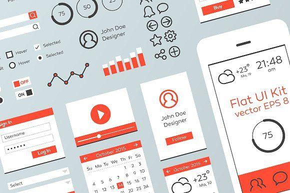 Red White and a Web and Tech Logo - Red & White Flat Mobile Web UI Kit ~ Web Elements ~ Creative Market