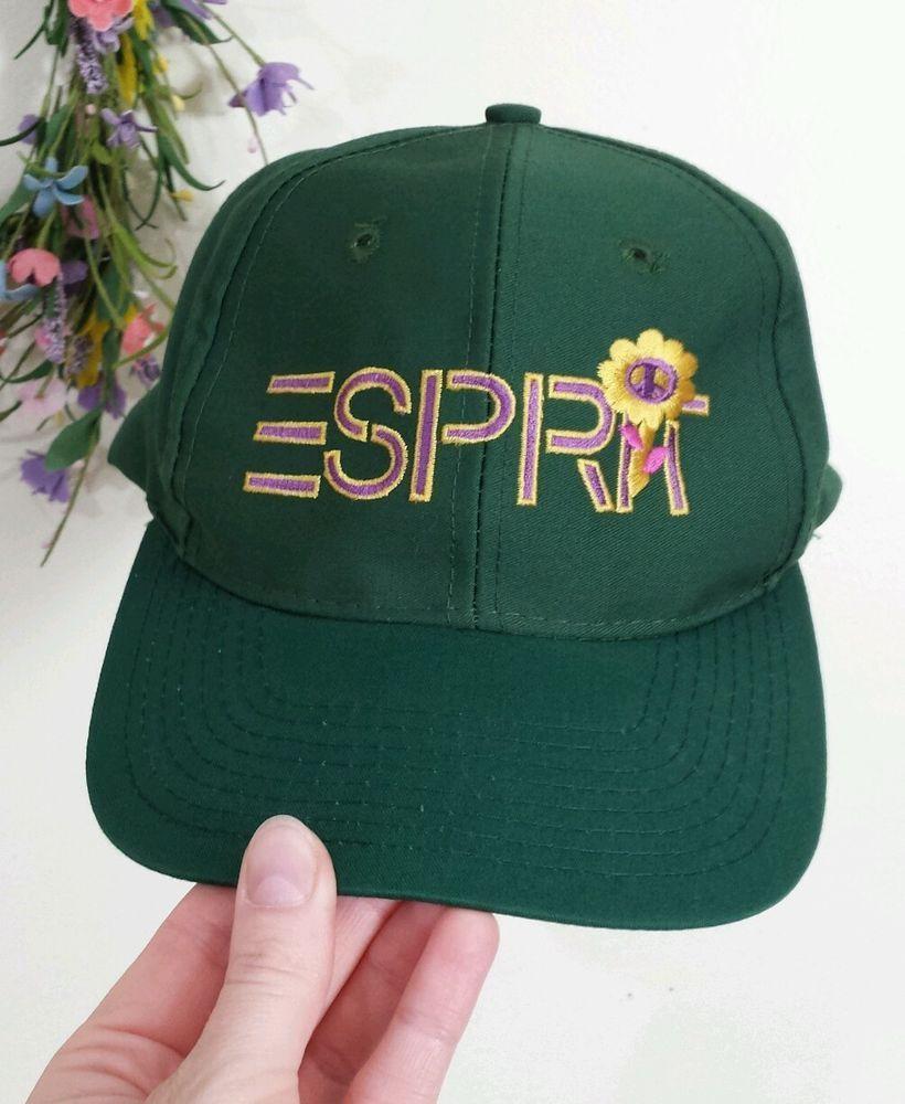90s Green Flower Logo - Vtg 90s ESPRIT Snap Back Hat Grow Peace, Hunter Green Flower Floral ...