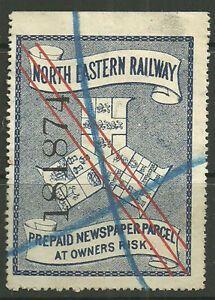 Three Diagonal Blue Lines Logo - BLUE NORTH EASTERN RAILWAY PREPAID NEWSPAPER PARCEL STAMP THREE ...