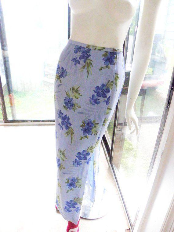 90s Green Flower Logo - Vintage 90s Maxi/Long High Waist Pastel Blue & Green Floral | Etsy