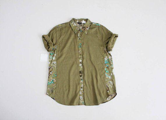 90s Green Flower Logo - 90s floral blouse green floral shirt floral print blouse | Etsy